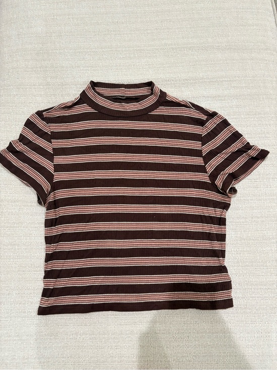 American Eagle Outfitters Tops - American Eagle Outfitters Brown & Pink Striped Ribbed Crop Top